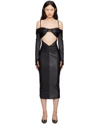 Versace - Black Ruched Midi Dress - Lyst