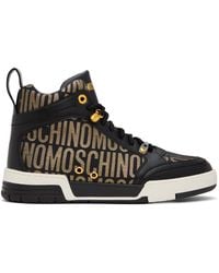 Moschino - Black & Gold Allover Logo Sneakers - Lyst