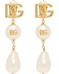 Dolce & Gabbana - ゴールド Teardrop & Cabochon 'Dg' Logo イヤリング - Lyst