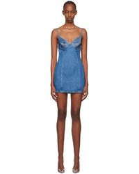 Area - Robe courte bleue en denim à ornements en verre taillé - Lyst