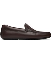 BOSS - Woven Vamp Leather Loafers - Lyst