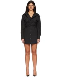 White Womens Dresses T By Alexander Wang Dresses T By Alexander Wang Cotton Twisted Placket Short Sleeve Dress in Black - Save 2% 