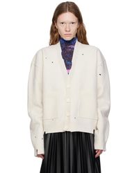 MM6 by Maison Martin Margiela - Off-white Distressed Cardigan - Lyst