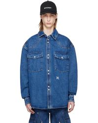 Palm Angels - ブルー モノグラム デニムシャツ - Lyst