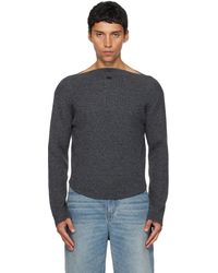 Courreges - Pull Gris En Tricot Côtelé De Laine À Col Bateau - Lyst