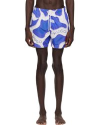 HUGO - Blue & White Printed Swim Shorts - Lyst