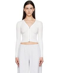 Alexander Wang - V-Neck Long Sleeve Pointelle Zip Cardigan - Lyst