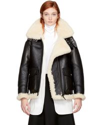 Burberry Black Yeoville Shearling Aviator Leather Jacket