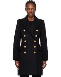 Balmain - Manteau Noir En Laine Et En Cachemire À Boutons - Lyst