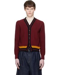 Dries Van Noten - Cardigan Contrasté Rouge À Rayures - Lyst