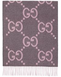 Gucci - Écharpe gris et rose en cachemire à logo gg - Lyst