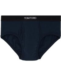 Tom Ford - Slip bleu marine à logo en tricot jacquard - Lyst