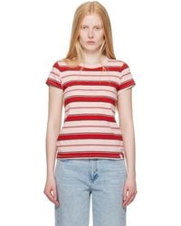 Rag & Bone - T-Shirt Rose Et Rouge En Coton Flammé À Rayures - Lyst