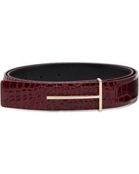 Tom Ford - Burgundy Shiny Stamped Croc Belt - Lyst