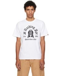 A Bathing Ape - T-Shirt Blanc À Logo Mad General De Style Collégial - Lyst