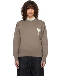 Ami Paris - Taupe Wool & Cotton Crewneck Ami De Coeur Sweater - Lyst