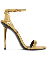 Tom Ford - Gold Padlock Pointy Naked Heeled Sandals - Lyst
