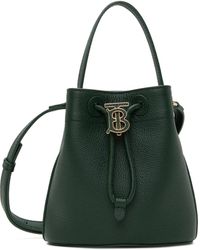 Burberry - Tb Mini Grained-leather Bucket Bag - Lyst