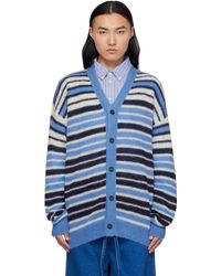 Marni - Cardigan Léger Bleu Et Noir En Tricot Brossé À Rayures - Lyst