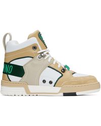 Moschino - Beige & White Streetball High-top Sneakers - Lyst