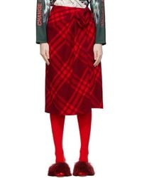 Burberry - Red Check Midi Skirt - Lyst