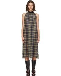 Dries Van Noten - Pleated Check Chiffon Midi Dress - Lyst