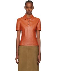Ferragamo - Orange Spread Collar Leather Polo - Lyst