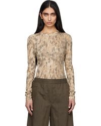 Ganni - Printed Marl Mesh Long-Sleeve T-Shirt - Lyst