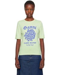Ganni - T-shirt vert à image à logo imprimée - Lyst