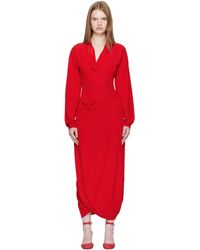 Lemaire - Robe Longue Rouge À Col En V - Lyst