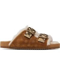 Burberry - Check Shearling Urchin Sandals - Lyst