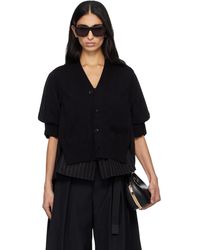 Sacai - Chalk Stripe & Cotton Knit Cardigan - Lyst
