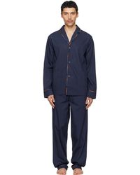 Paul Smith - Pyjama Bleu Marine En Coton À Garnitures À Rayures Artist - Lyst