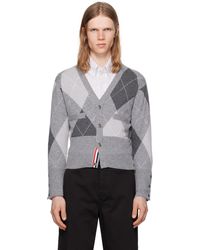 Thom Browne - Argyle Intarsia Cashmere V Neck Cardigan - Lyst