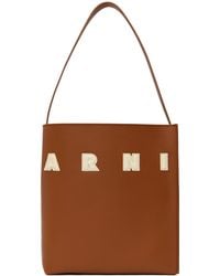 Marni - Petit cabas museo brun en cuir à appliqués à logo - Lyst