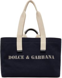 Dolce & Gabbana - ネイビー ドリル ロゴプリント ホールドオール トートバッグ - Lyst