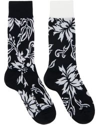 Sacai - Chaussettes noir et blanc à motif fleuri - Lyst