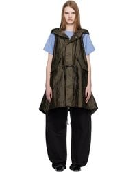 Sacai - Khaki Quilted Satin Hooded Vest - Lyst