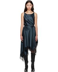 Acne Studios - Robe Midi Bleu Marine En Satin À Garniture En Dentelle - Lyst