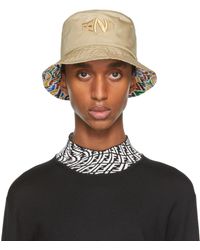 Fendi Cotton Reversible Ff Motif Bucket Hat in Brown for Men - Lyst