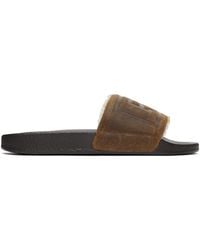 Polo Ralph Lauren Faux Shearling Lined Leather Slides - Brown