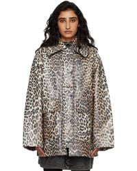 Ganni - Leopard Laminated Cotton Jacket - Lyst
