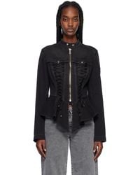 Versace Jeans Couture - ブラック レースアップ デニムジャケット - Lyst