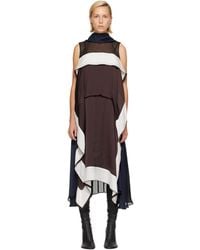 Sacai - Satin & Chiffon Midi Dress - Lyst