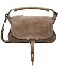 Chloé - Taupe Suede Leather Small Marcie Shoulder Bag - Lyst