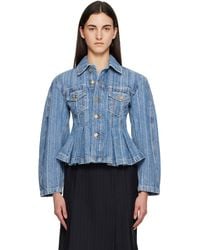 Ganni - Striped Pleated Denim Jacket - Lyst