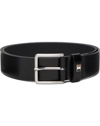 BOSS - Ceinture Noire En Cuir À Plaque Rayée - Lyst