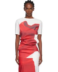 Issey Miyake - Chemisier As Represented Blanc Et Rouge En Tricot - Lyst