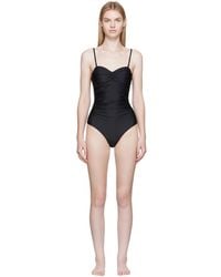Ganni - Black Ruched One-piece Swimsuit - Lyst