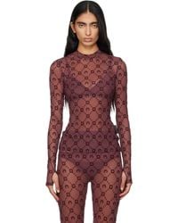 Marine Serre - Burgundy Moonogram Mesh Flock T-Shirt - Lyst